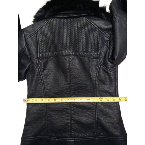 GUESS Moto Jacket Faux Leather Mink Fur Corset Laced XS Black Designer Assymetri - Picture 13 of 16
